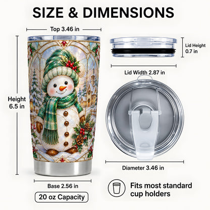 #pl[20oz|Steel] Snowman Tumbler 20oz, Stained Glass Style Tumbler, Stainless Travel Cup