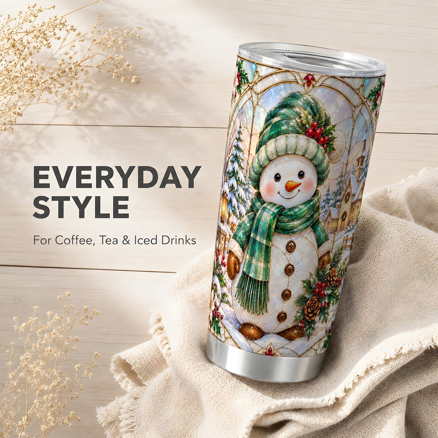 #pl[20oz|Steel] Snowman Tumbler 20oz, Stained Glass Style Tumbler, Stainless Travel Cup