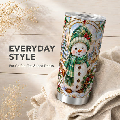 #pl[20oz|Steel] Snowman Tumbler 20oz, Stained Glass Style Tumbler, Stainless Travel Cup