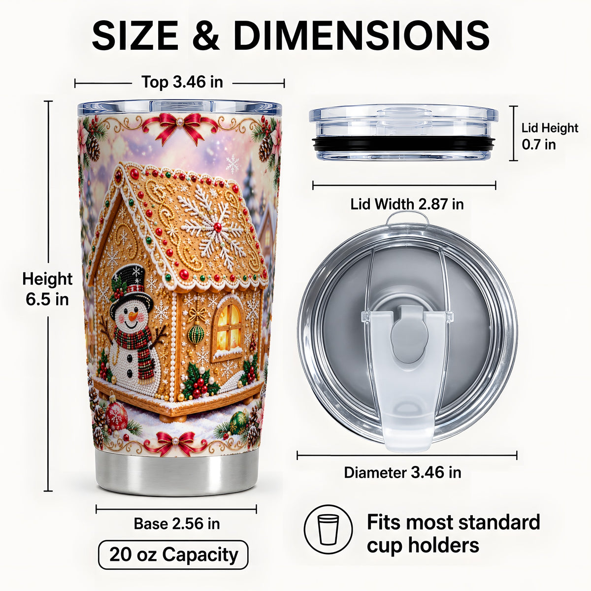 #pl[20oz|Steel] Gingerbread House Tumbler 20oz, Snowman Tumbler, Stainless Travel Cup