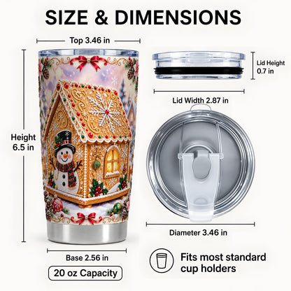 #pl[20oz|Steel] Gingerbread House Tumbler 20oz, Snowman Tumbler, Stainless Travel Cup