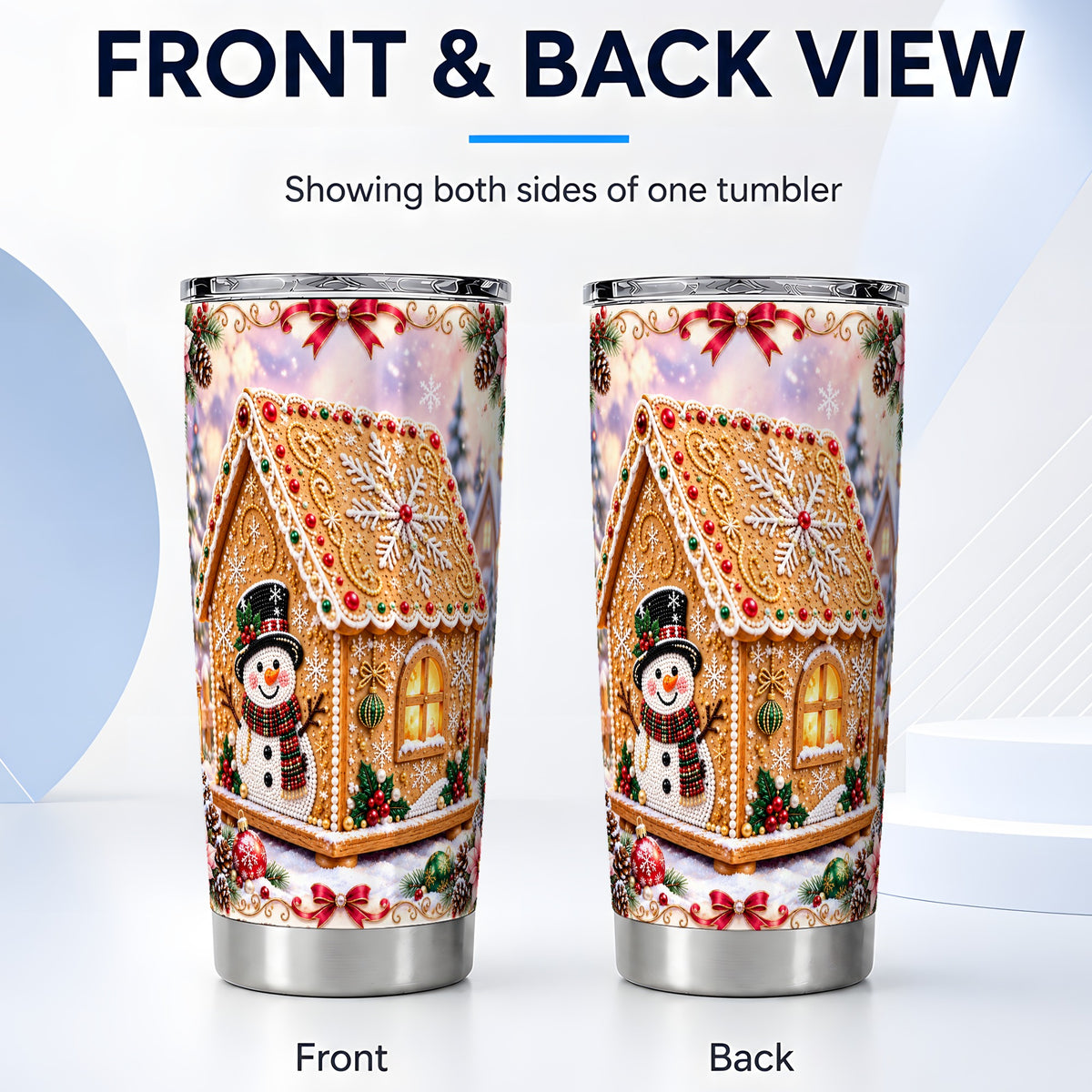 #pl[20oz|Steel] Gingerbread House Tumbler 20oz, Snowman Tumbler, Stainless Travel Cup