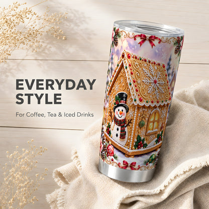 #pl[20oz|Steel] Gingerbread House Tumbler 20oz, Snowman Tumbler, Stainless Travel Cup