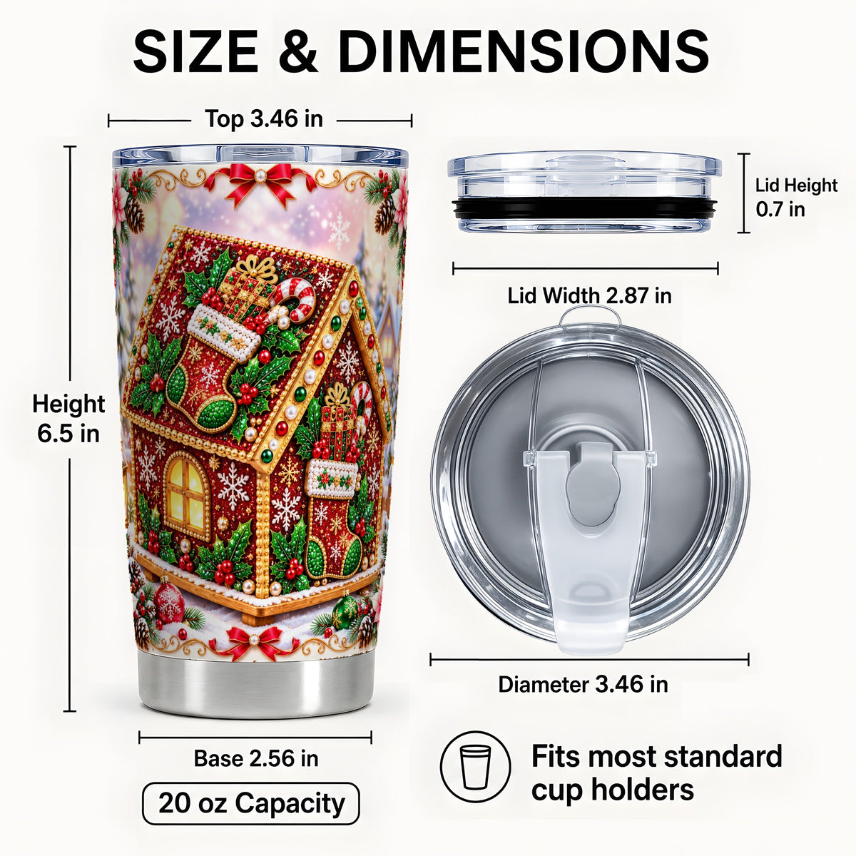 #pl[20oz|Steel] Gingerbread House Tumbler 20oz, Christmas Tumbler, Stainless Travel Cup