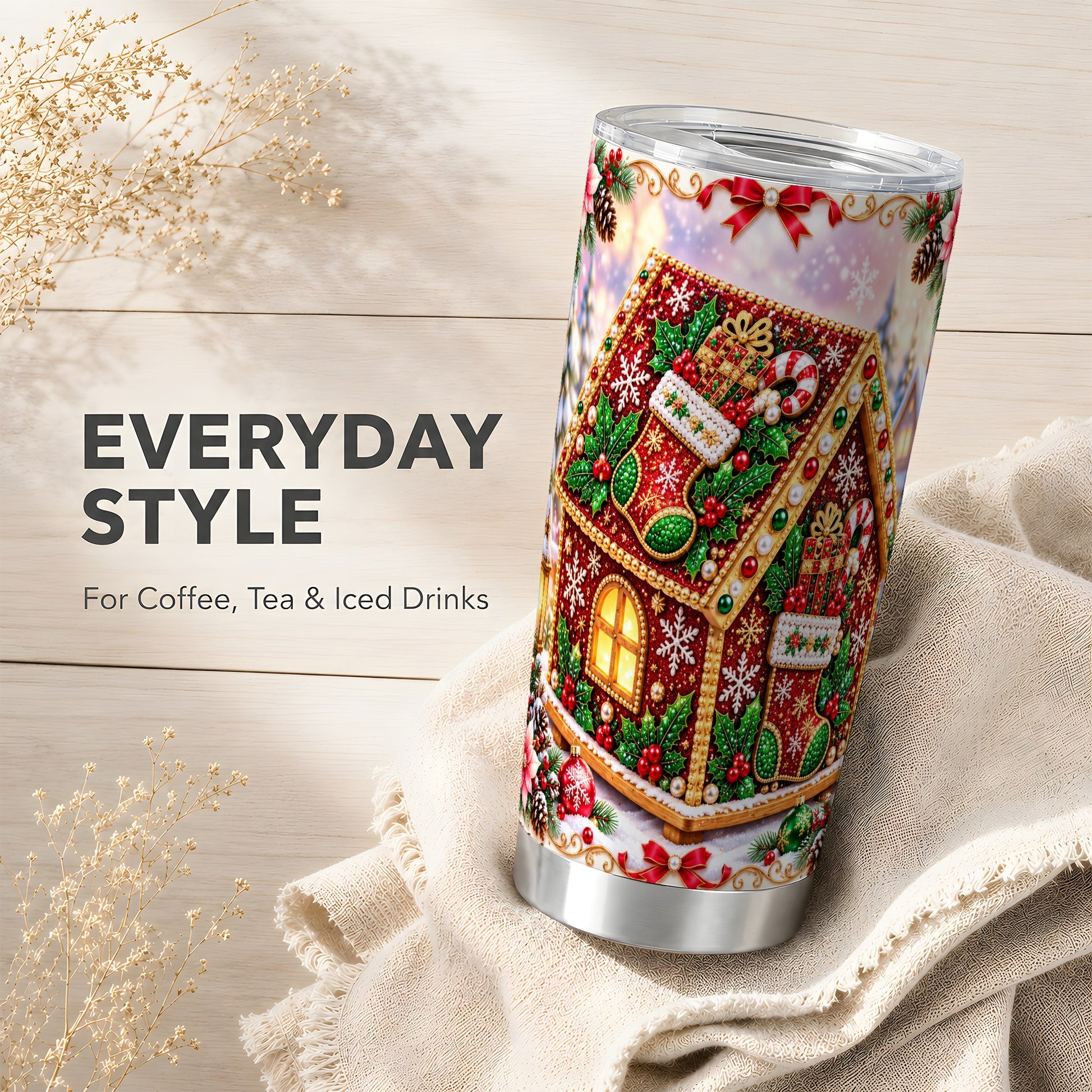 #pl[20oz|Steel] Gingerbread House Tumbler 20oz, Christmas Tumbler, Stainless Travel Cup