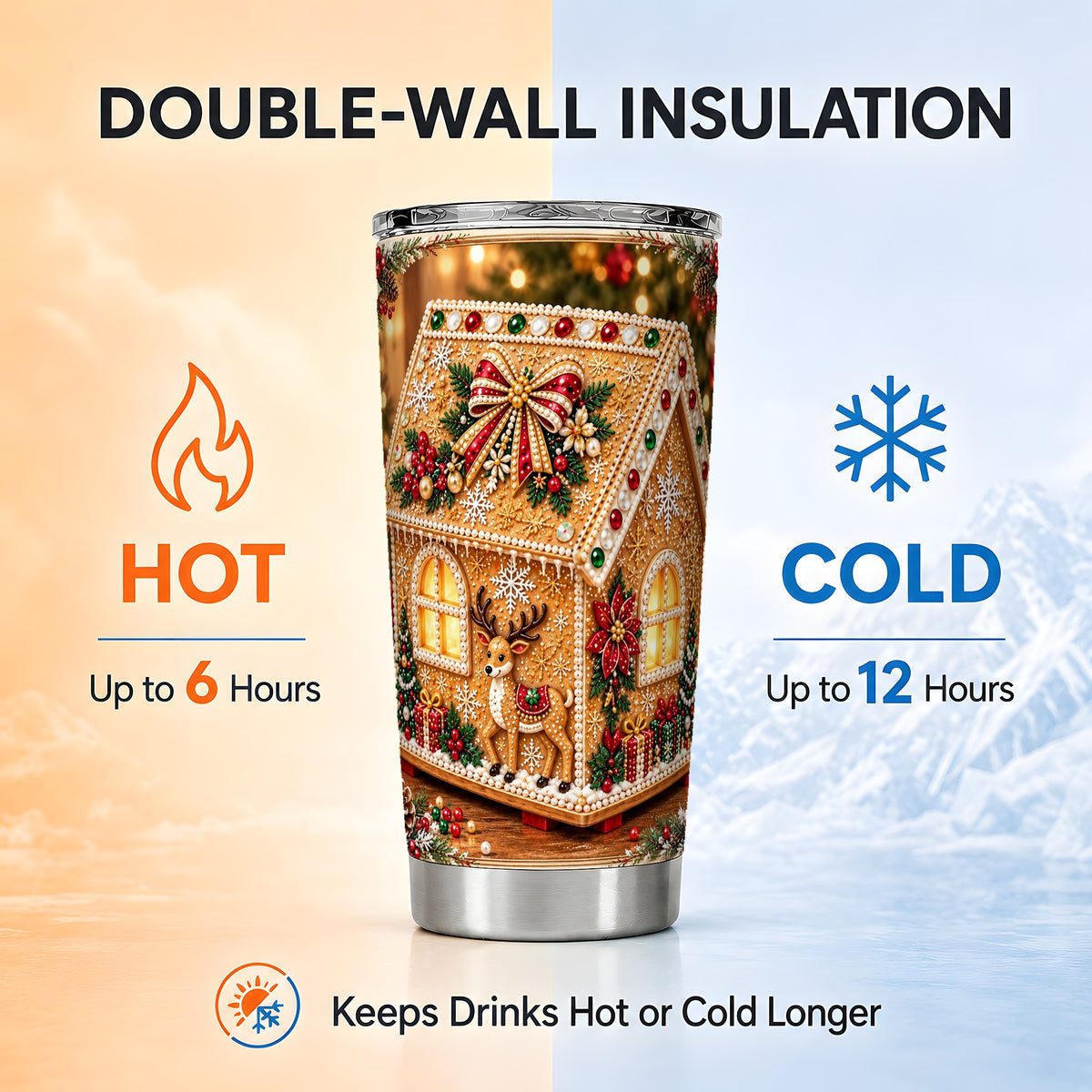 #pl[20oz|Steel] Gingerbread House Tumbler 20oz, Holiday Tumbler, Stainless Steel Travel Cup