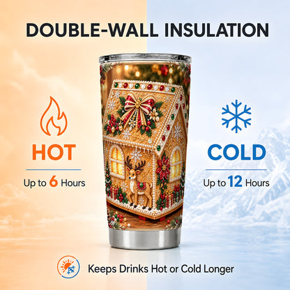 #pl[20oz|Steel] Gingerbread House Tumbler 20oz, Holiday Tumbler, Stainless Steel Travel Cup