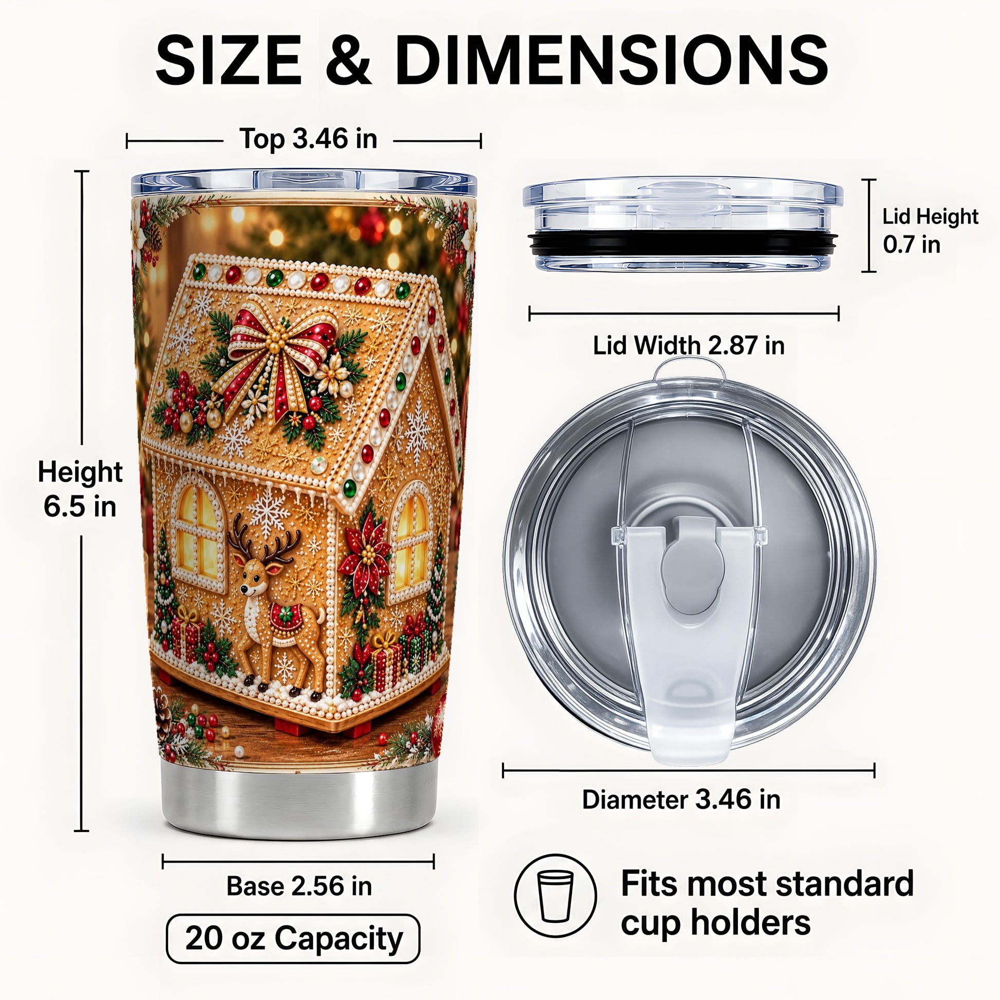 #pl[20oz|Steel] Gingerbread House Tumbler 20oz, Holiday Tumbler, Stainless Steel Travel Cup