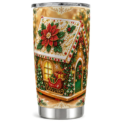 Christmas Gingerbread Tumbler 20oz, Poinsettia Tumbler, Steel Travel Cup