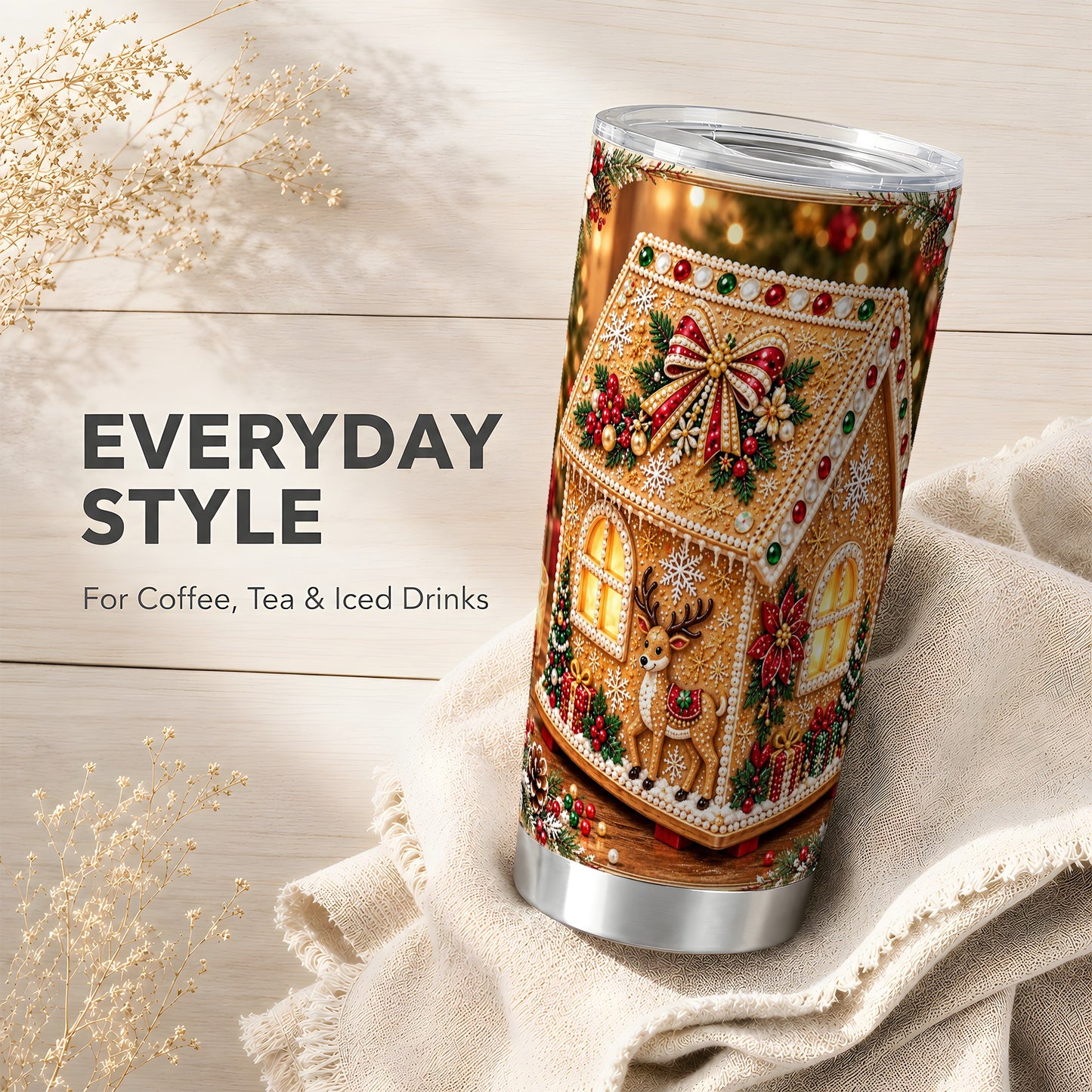 #pl[20oz|Steel] Gingerbread House Tumbler 20oz, Holiday Tumbler, Stainless Steel Travel Cup