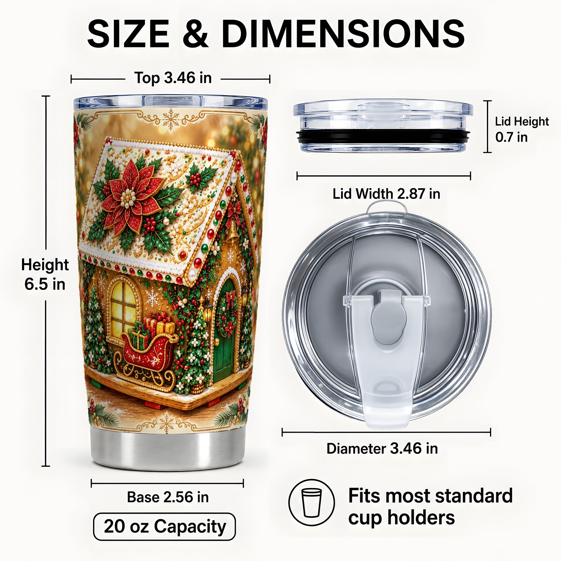 #pl[20oz|Steel] Christmas Gingerbread Tumbler 20oz, Poinsettia Tumbler, Steel Travel Cup