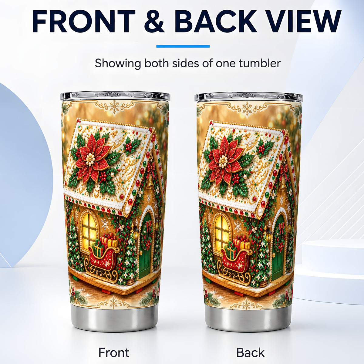 #pl[20oz|Steel] Christmas Gingerbread Tumbler 20oz, Poinsettia Tumbler, Steel Travel Cup