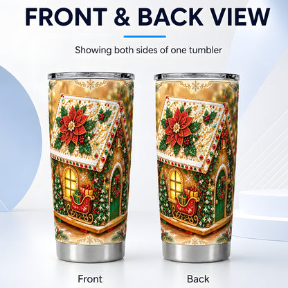 #pl[20oz|Steel] Christmas Gingerbread Tumbler 20oz, Poinsettia Tumbler, Steel Travel Cup