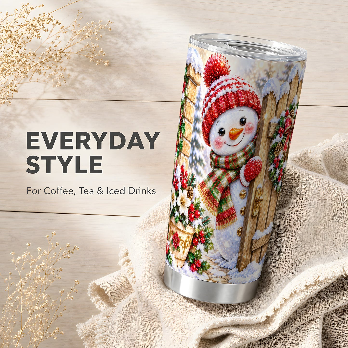#pl[20oz|Steel] Jeweled Snowman Tumbler 20oz, Christmas Tumbler, Steel Travel Cup