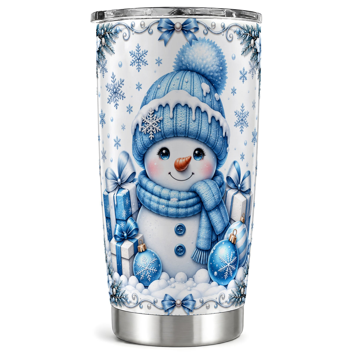 Blue Snowman Tumbler 20oz, Christmas Tumbler, Stainless Steel Travel Cup