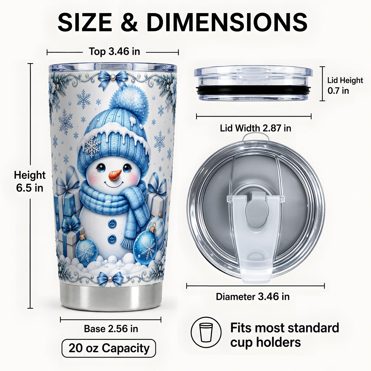 #pl[20oz|Steel] Blue Snowman Tumbler 20oz, Christmas Tumbler, Stainless Steel Travel Cup