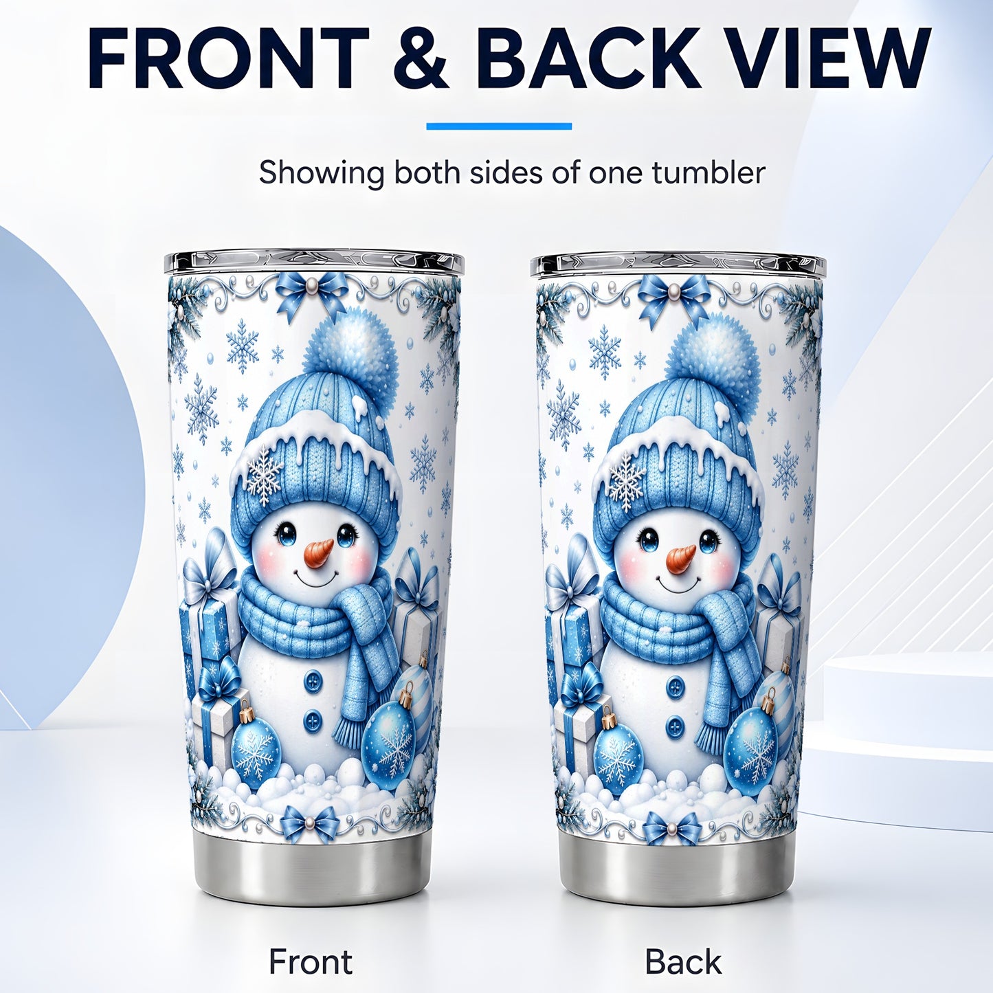 #pl[20oz|Steel] Blue Snowman Tumbler 20oz, Christmas Tumbler, Stainless Steel Travel Cup