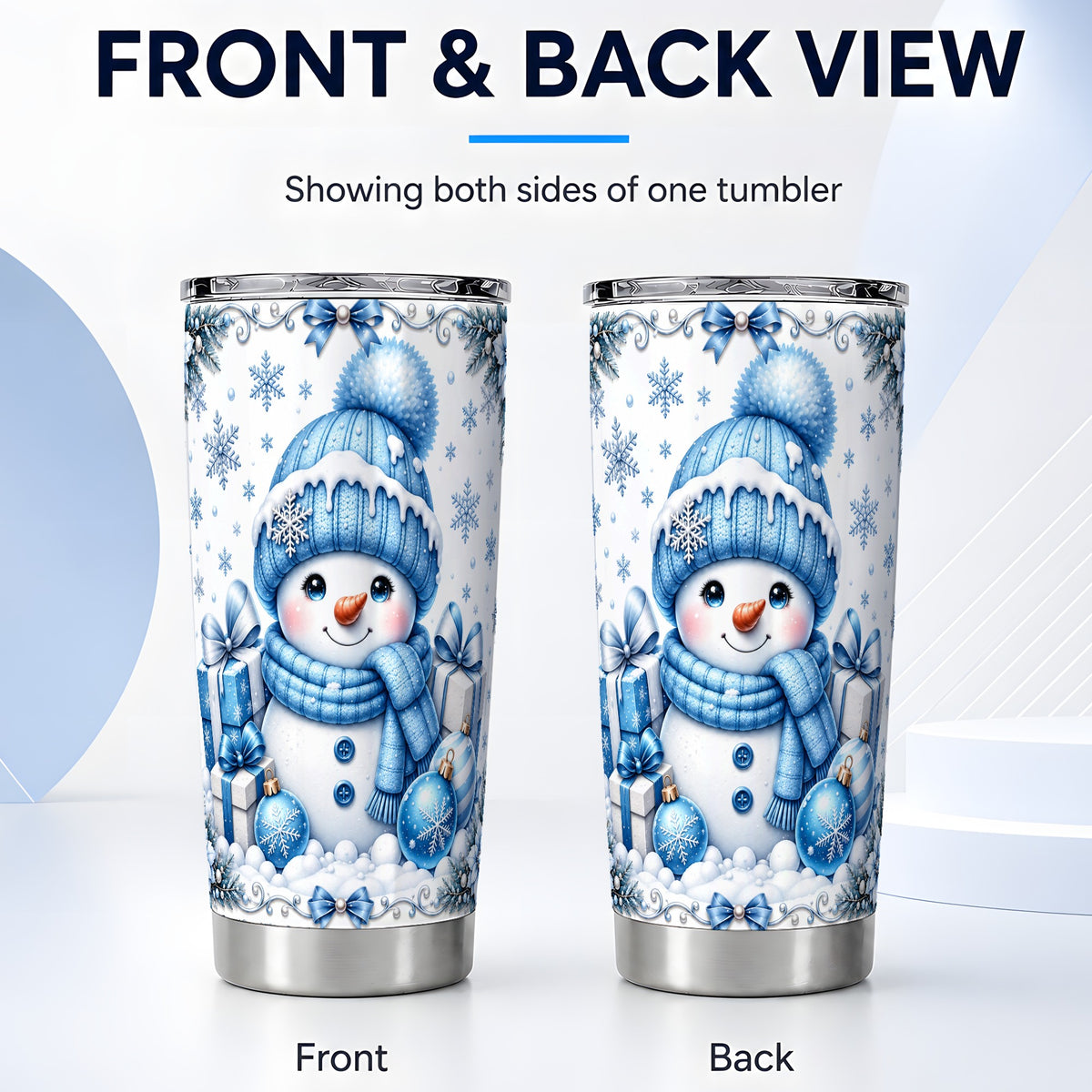 #pl[20oz|Steel] Blue Snowman Tumbler 20oz, Christmas Tumbler, Stainless Steel Travel Cup