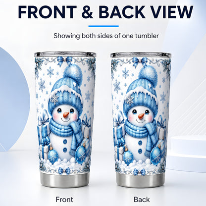 #pl[20oz|Steel] Blue Snowman Tumbler 20oz, Christmas Tumbler, Stainless Steel Travel Cup
