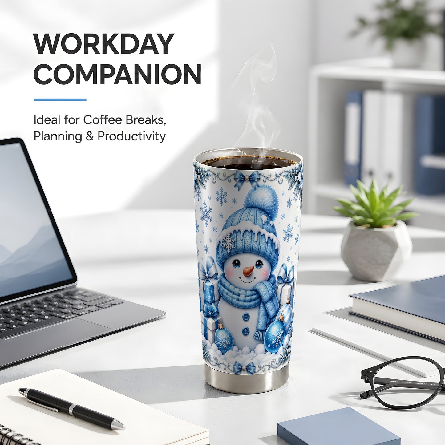#pl[20oz|Steel] Blue Snowman Tumbler 20oz, Christmas Tumbler, Stainless Steel Travel Cup