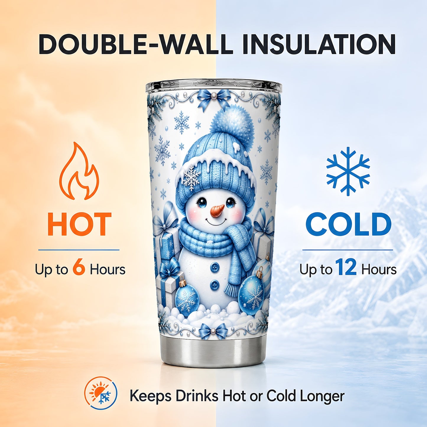 #pl[20oz|Steel] Blue Snowman Tumbler 20oz, Christmas Tumbler, Stainless Steel Travel Cup