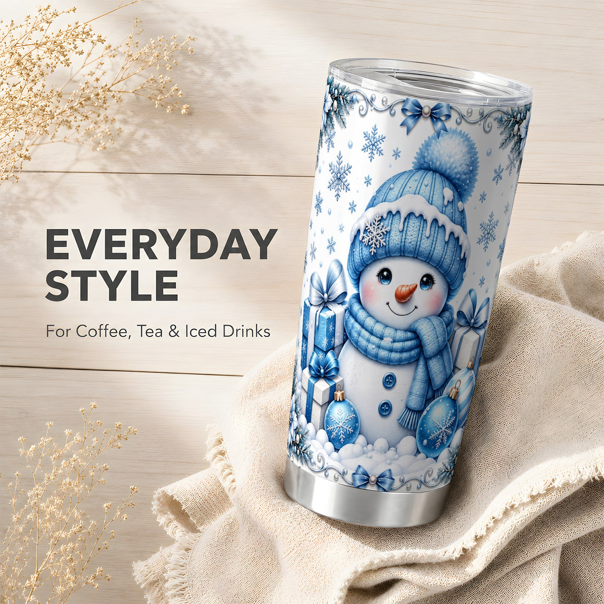 #pl[20oz|Steel] Blue Snowman Tumbler 20oz, Christmas Tumbler, Stainless Steel Travel Cup