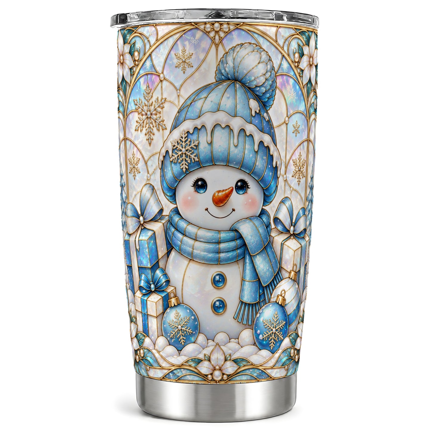 Blue Snowman Tumbler 20oz, Winter Tumbler, Stainless Steel Travel Cup