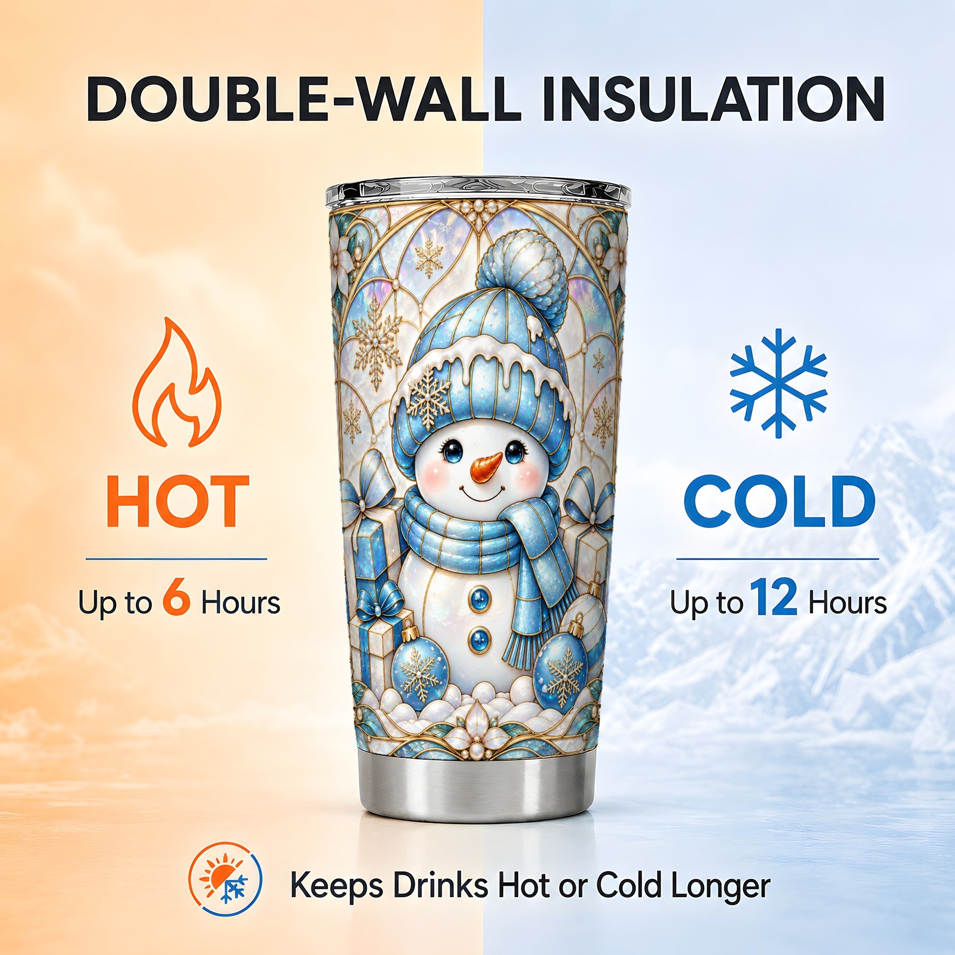 #pl[20oz|Steel] Blue Snowman Tumbler 20oz, Winter Tumbler, Stainless Steel Travel Cup