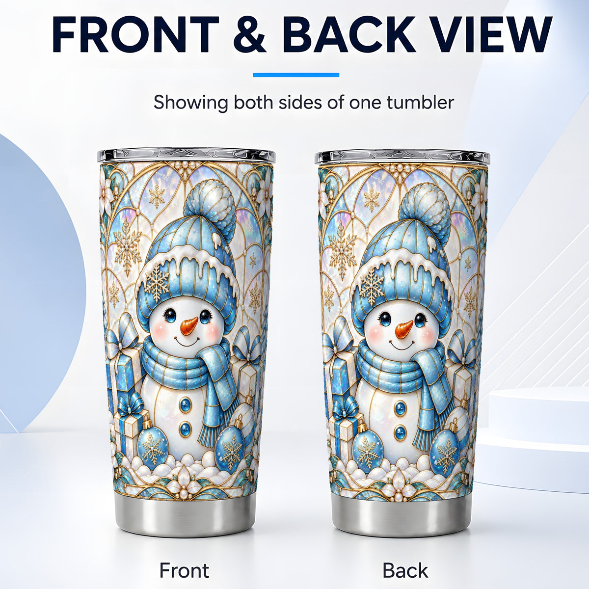 #pl[20oz|Steel] Blue Snowman Tumbler 20oz, Winter Tumbler, Stainless Steel Travel Cup