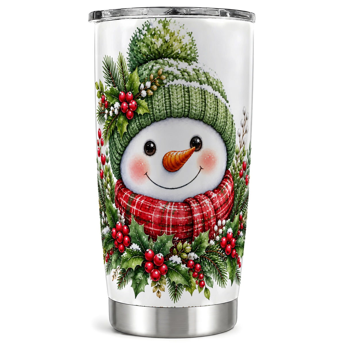 Christmas Snowman Tumbler 20oz, Holly Tumbler, Stainless Steel Travel Cup
