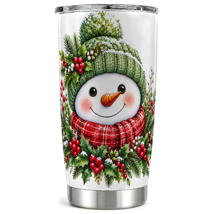 Christmas Snowman Tumbler 20oz, Holly Tumbler, Stainless Steel Travel Cup