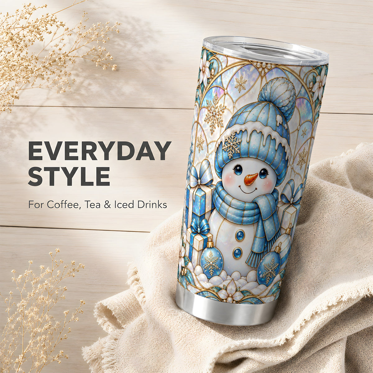 #pl[20oz|Steel] Blue Snowman Tumbler 20oz, Winter Tumbler, Stainless Steel Travel Cup