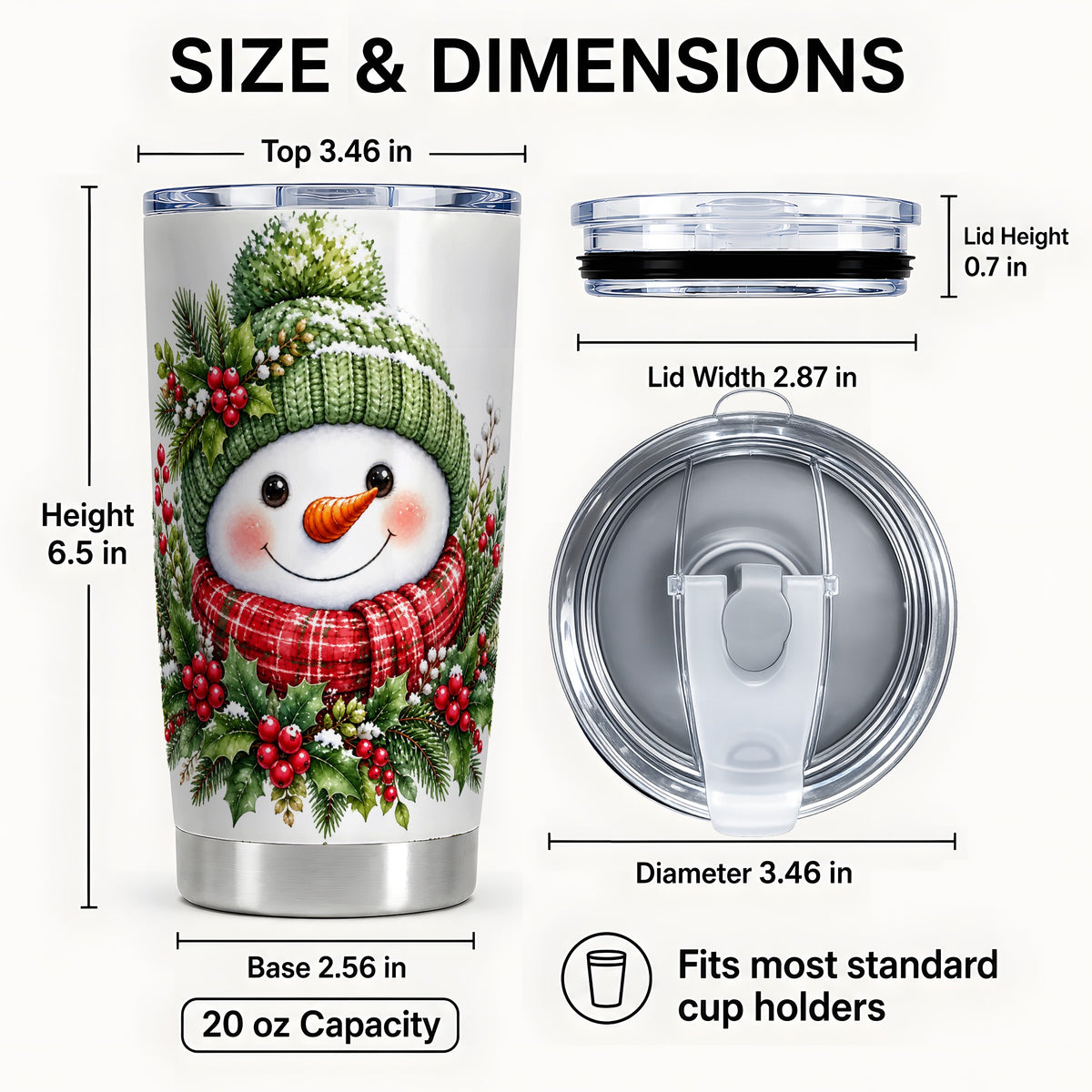 #pl[20oz|Steel] Christmas Snowman Tumbler 20oz, Holly Tumbler, Stainless Steel Travel Cup