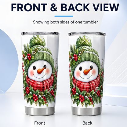 #pl[20oz|Steel] Christmas Snowman Tumbler 20oz, Holly Tumbler, Stainless Steel Travel Cup