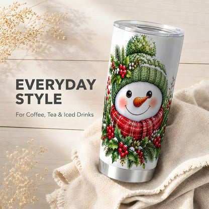 #pl[20oz|Steel] Christmas Snowman Tumbler 20oz, Holly Tumbler, Stainless Steel Travel Cup