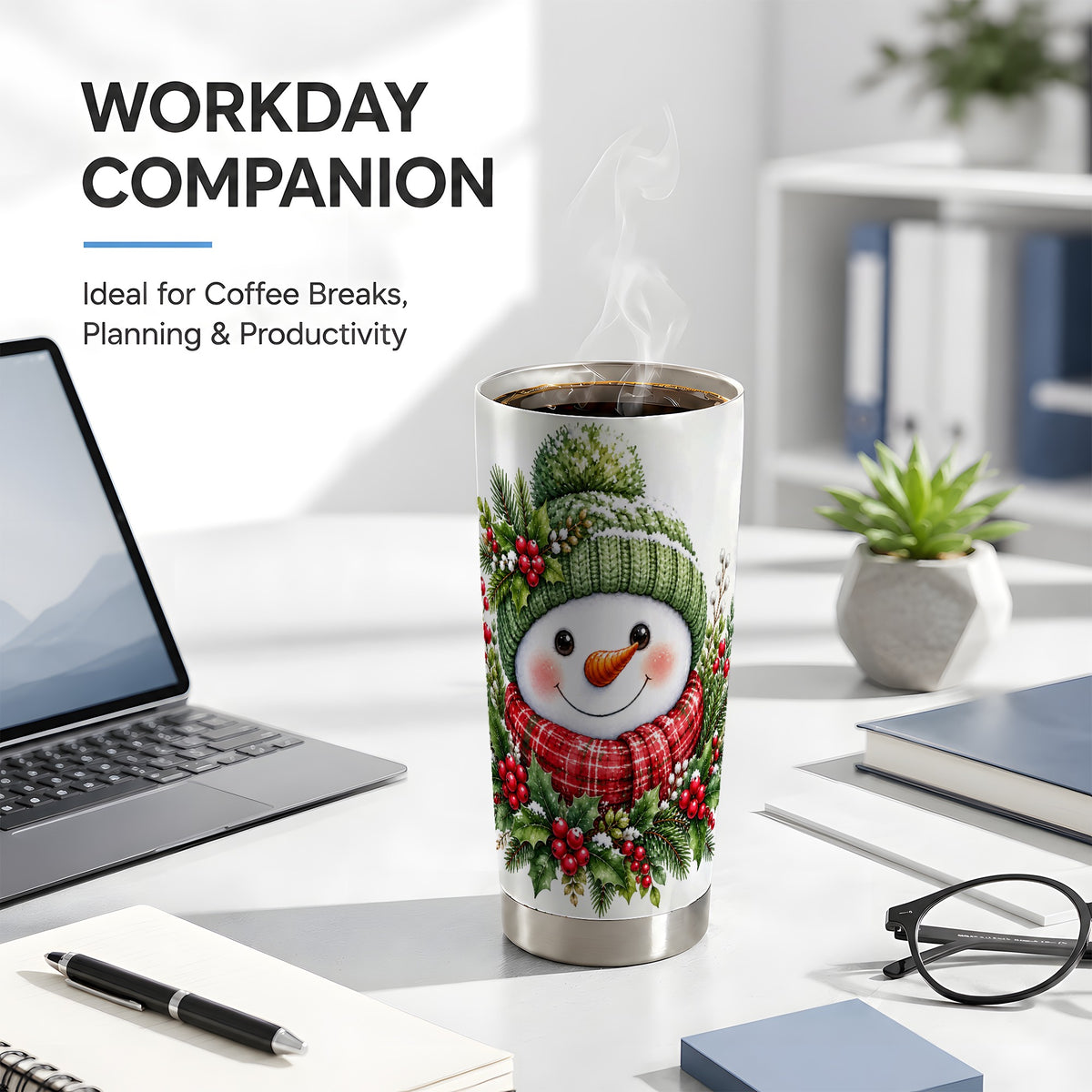 #pl[20oz|Steel] Christmas Snowman Tumbler 20oz, Holly Tumbler, Stainless Steel Travel Cup