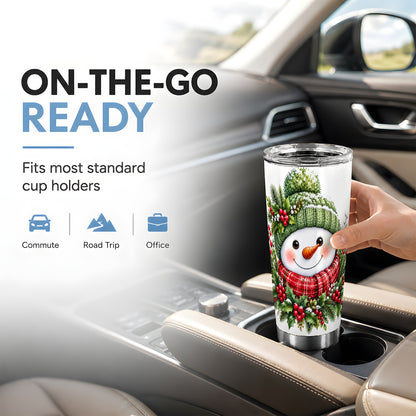 #pl[20oz|Steel] Christmas Snowman Tumbler 20oz, Holly Tumbler, Stainless Steel Travel Cup