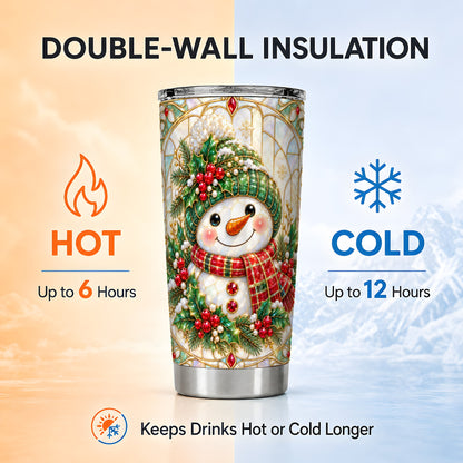 #pl[20oz|Steel] Christmas Snowman Tumbler 20oz, Plaid Tumbler, Stainless Steel Travel Cup