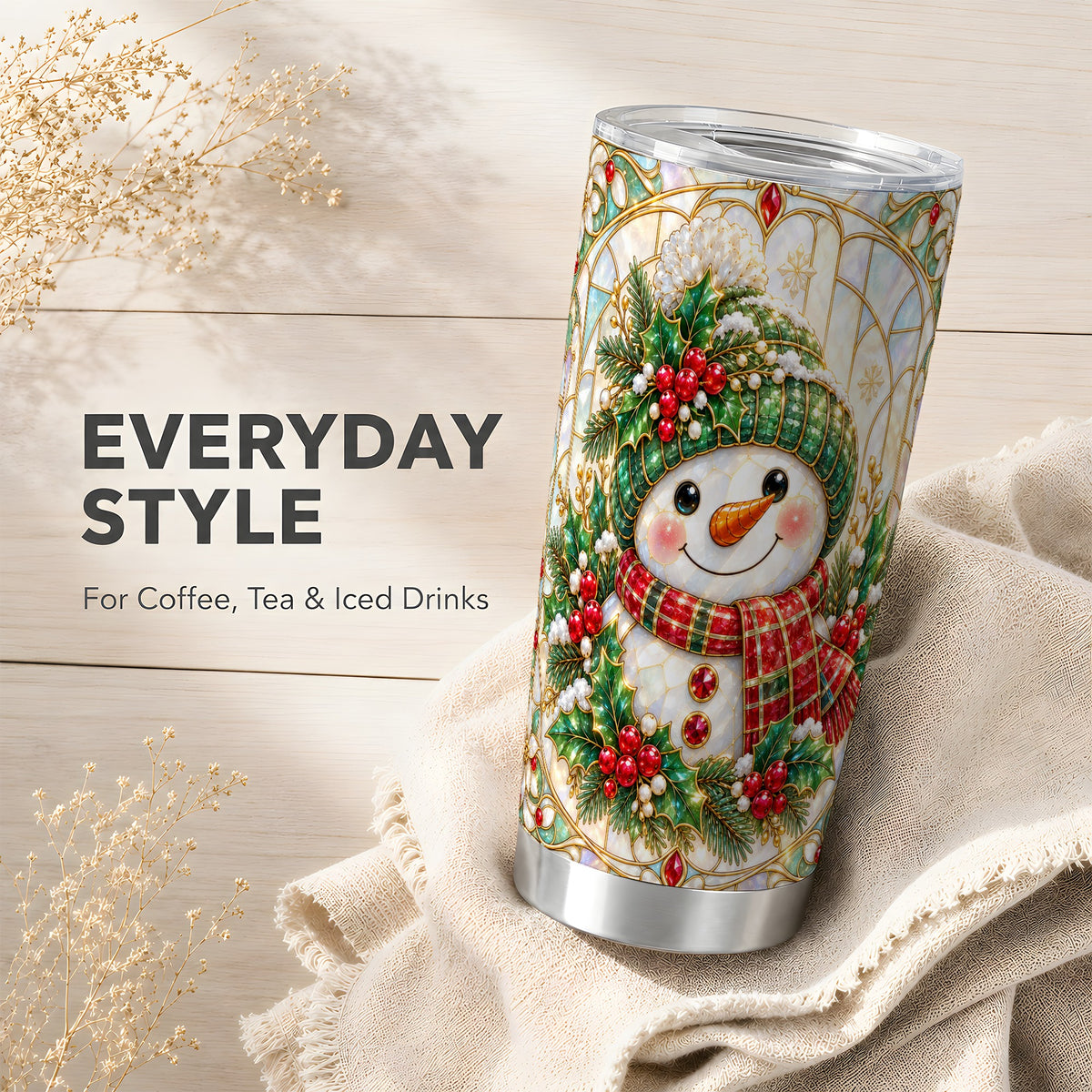 #pl[20oz|Steel] Christmas Snowman Tumbler 20oz, Plaid Tumbler, Stainless Steel Travel Cup