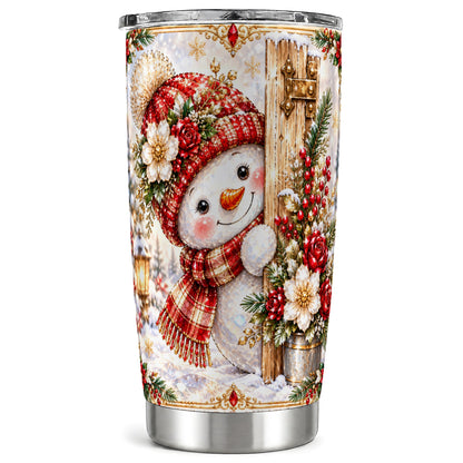 Christmas Snowman Tumbler 20oz, Floral Tumbler, Stainless Steel Travel Cup