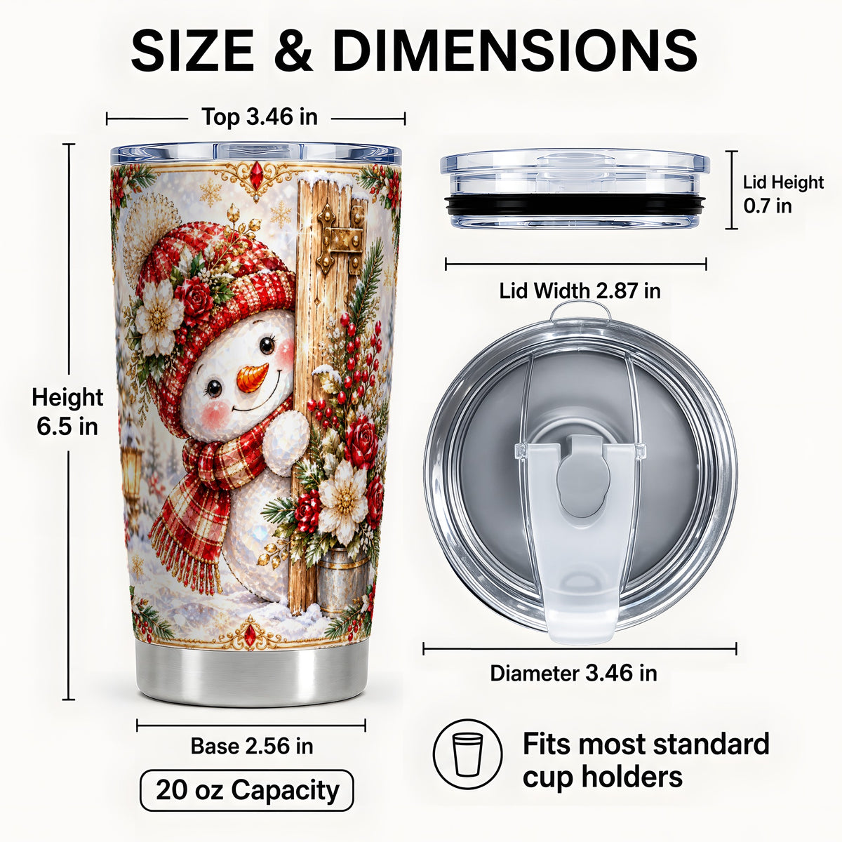 #pl[20oz|Steel] Christmas Snowman Tumbler 20oz, Floral Tumbler, Stainless Steel Travel Cup