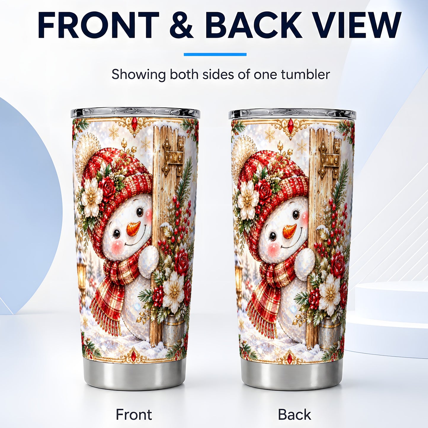 #pl[20oz|Steel] Christmas Snowman Tumbler 20oz, Floral Tumbler, Stainless Steel Travel Cup