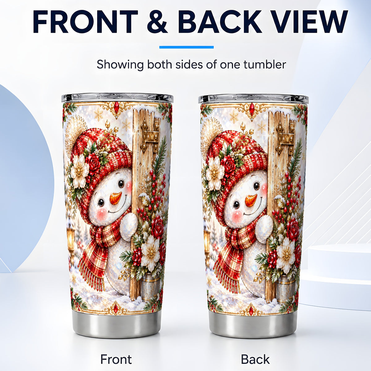 #pl[20oz|Steel] Christmas Snowman Tumbler 20oz, Floral Tumbler, Stainless Steel Travel Cup