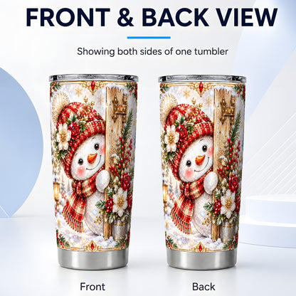 #pl[20oz|Steel] Christmas Snowman Tumbler 20oz, Floral Tumbler, Stainless Steel Travel Cup