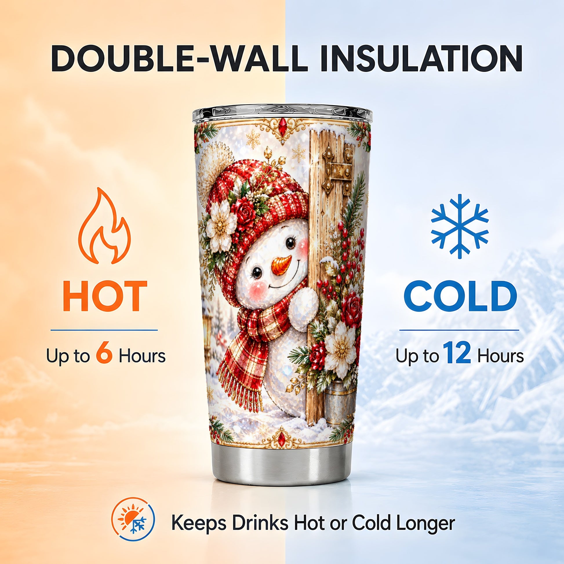 #pl[20oz|Steel] Christmas Snowman Tumbler 20oz, Floral Tumbler, Stainless Steel Travel Cup