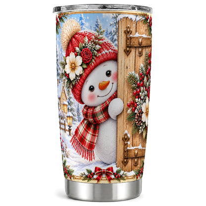 Christmas Snowman Tumbler 20oz, Cottage Tumbler, Stainless Steel Travel Cup