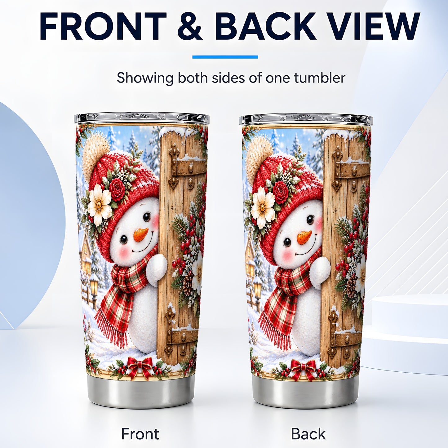 #pl[20oz|Steel] Christmas Snowman Tumbler 20oz, Cottage Tumbler, Stainless Steel Travel Cup