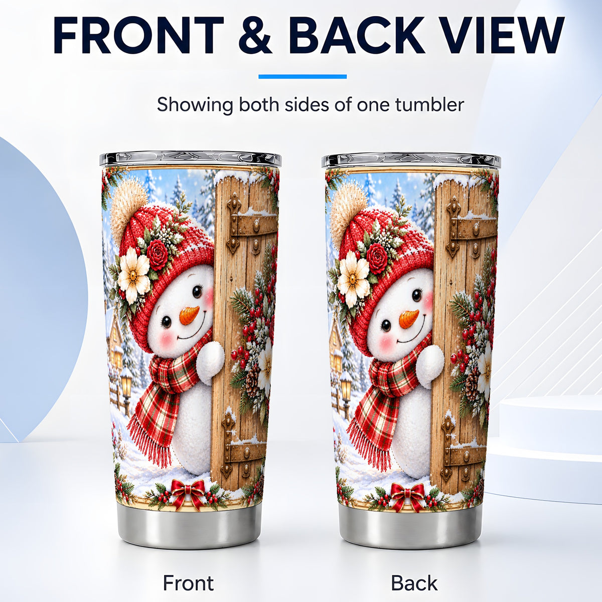 #pl[20oz|Steel] Christmas Snowman Tumbler 20oz, Cottage Tumbler, Stainless Steel Travel Cup