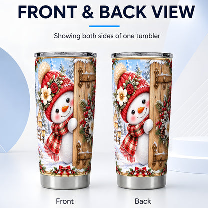 #pl[20oz|Steel] Christmas Snowman Tumbler 20oz, Cottage Tumbler, Stainless Steel Travel Cup