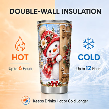 #pl[20oz|Steel] Christmas Snowman Tumbler 20oz, Cottage Tumbler, Stainless Steel Travel Cup